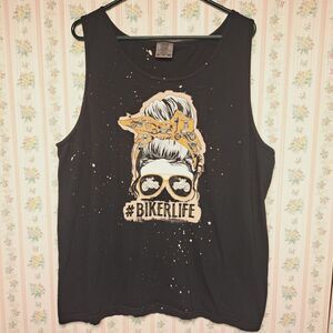 #BIKERLIFE Biker Wife Beater Tank MENS SIZE XL black bleach sublimated shirt